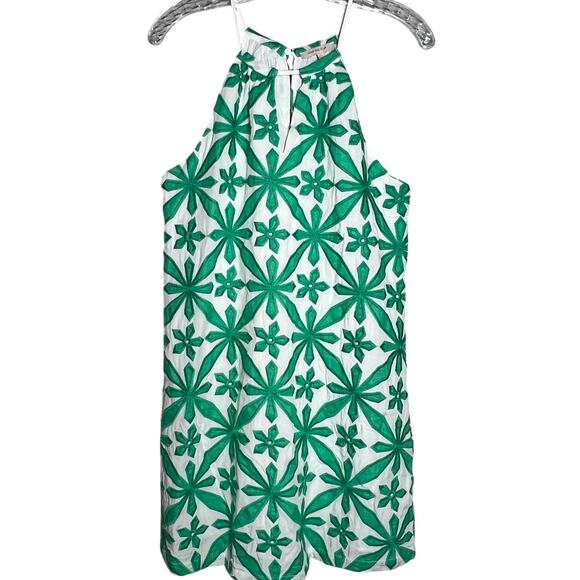 Skies are Blue Green and White Floral Embroidered Mini Dress Small Sleeveless - Picture 3 of 6